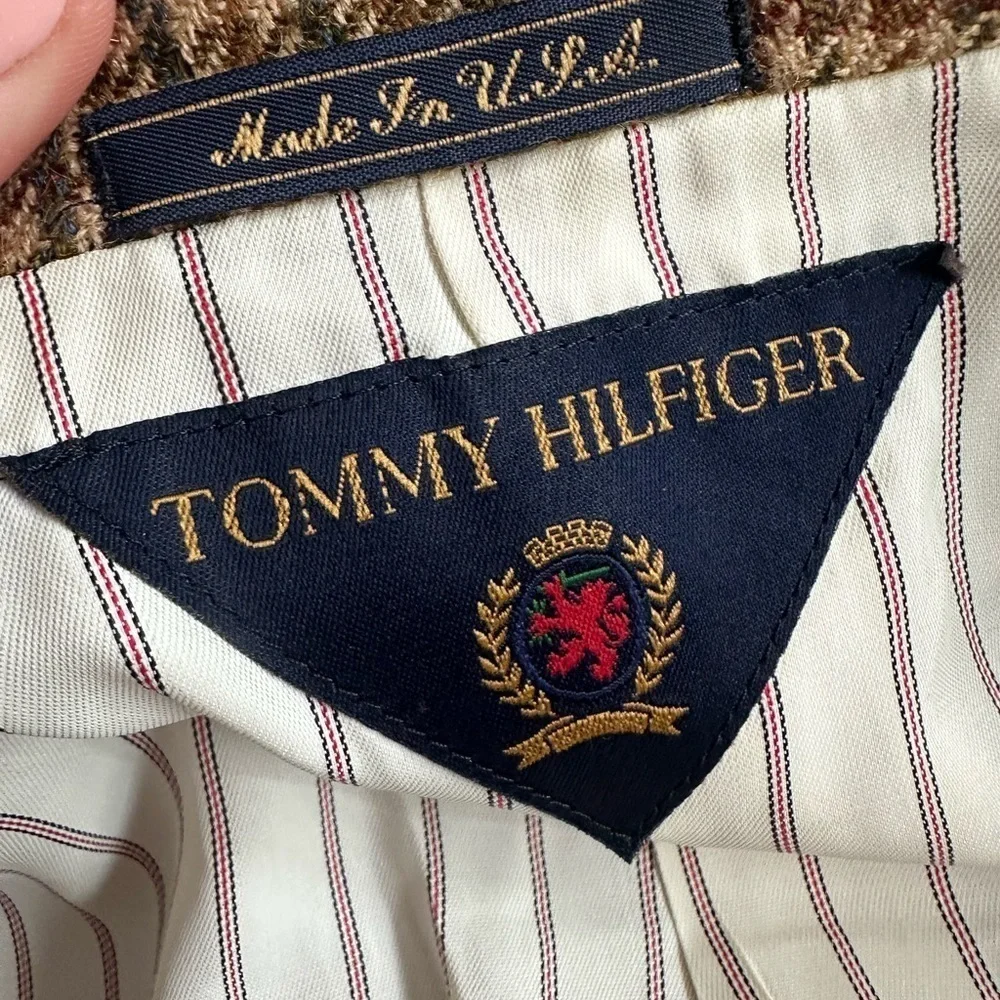Vintage union made 80s 90s Tommy Hilfiger tweed wool Plaid Sport Coat 42L